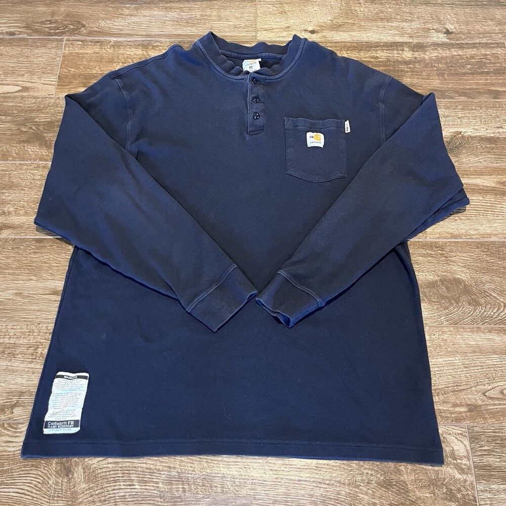Carhartt FR Shirt Men’s Size XLT Tall Blue Long Sleeve Henley Flame Resistant
